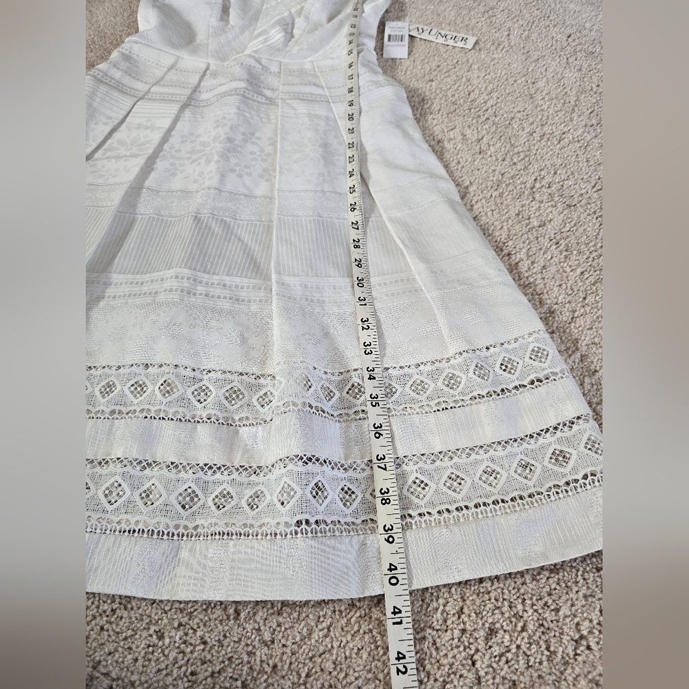 New Kay Unger New York Womens Size 6 A Line V Neck Short Ivory Sleeveless Dress - Picture 10 of 16